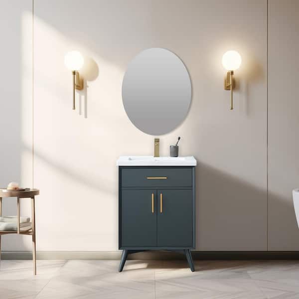 Nolan 24 in. W x 18 in. D x 34 in. H Bath Vanity in Vintage Blue with White Ceramic Vanity Top