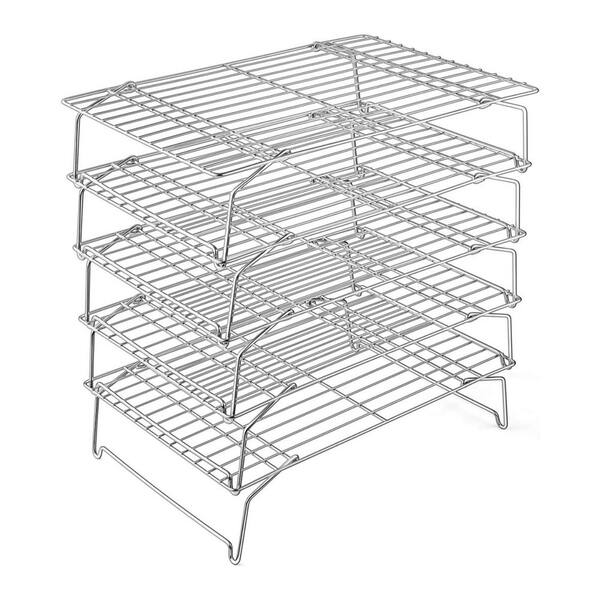 5-Tier Silver Stainless Steel Baking Cooling Rack Stackable Collapsible Heavy Duty Oven and Dishwasher Safe