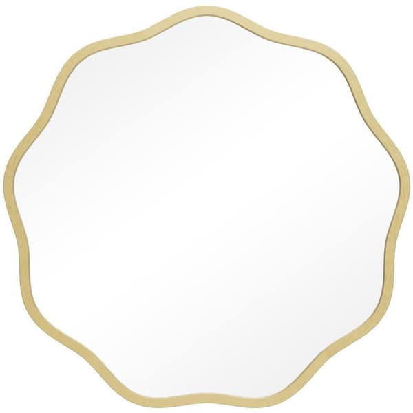 Small 20 in. W x 20 in. H Round Framed Wall Bathroom Vanity Mirror in Gold