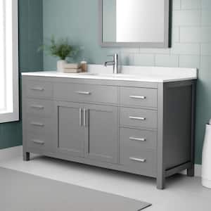 Beckett 66 in. W x 22 in. D Single Vanity in Dark Gray with Cultured Marble Vanity Top in Carrara with White Basin