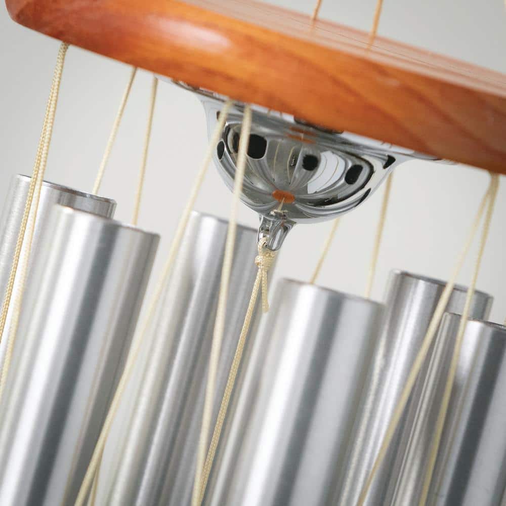 24'' Silver and Wood Memorial Wind Chime with Keepsake Urn