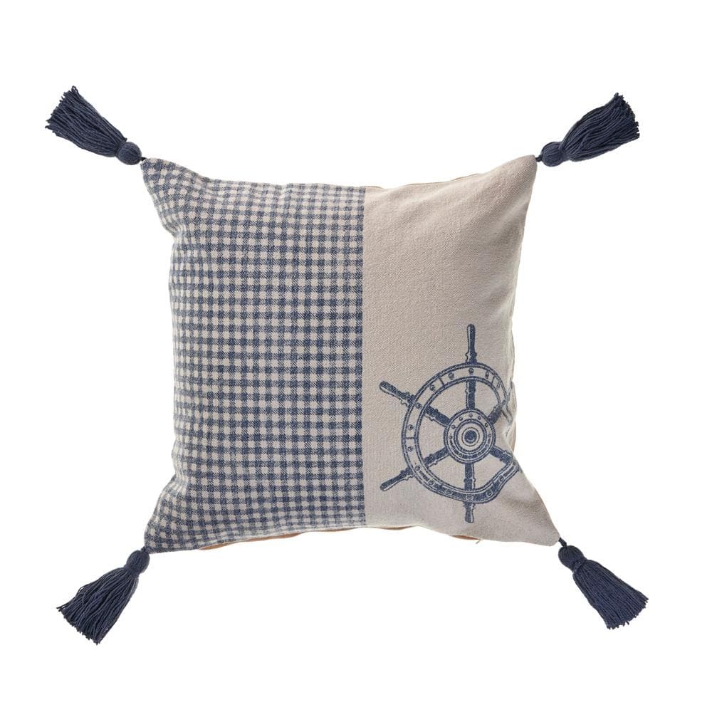 Steer Blue/Cream the Way Nautical Gingham 18 in. x 18 in. Decorative Throw 