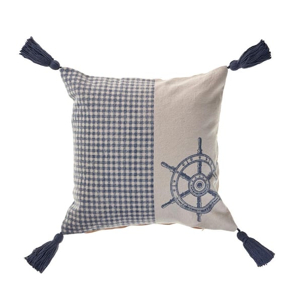 Unbranded Steer Blue/Cream the Way Nautical Gingham 18 in. x 18 in. Decorative Throw Pillow
