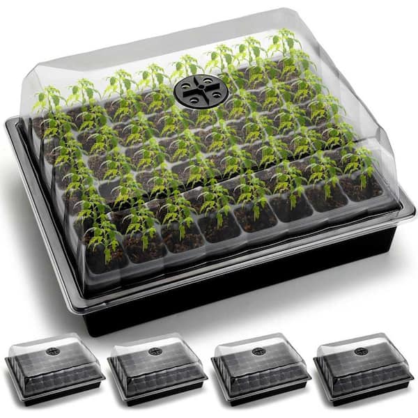 5-Pack No Drip Seed Starter Trays with 4 Humidity Dome 240 Cells Deep Root Plug Trays for Vegetables Herbs Flowers