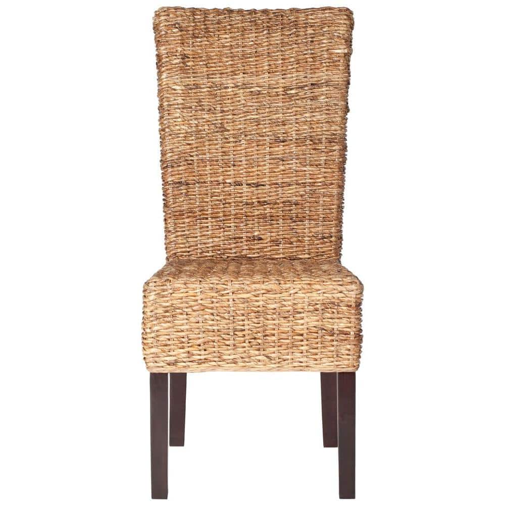 Natural Woven Rattan and Wood Side Chair Set