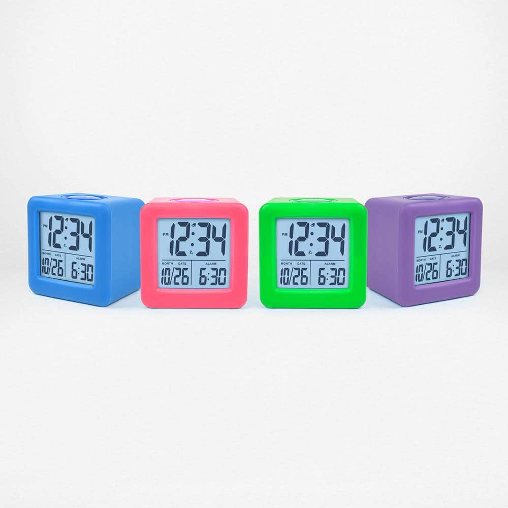 Blue Soft Cube LCD Alarm Clock with Smart Light