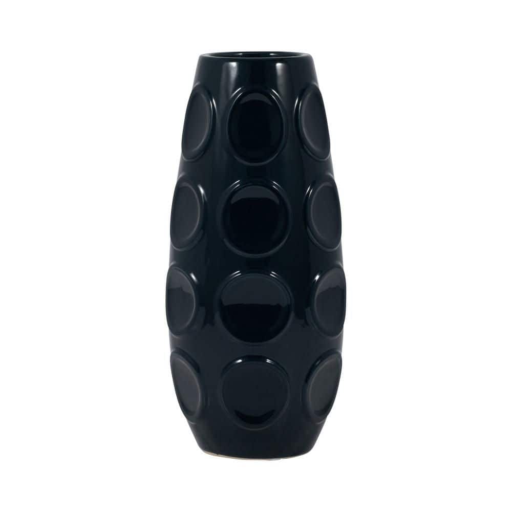 Liv & Skye 13 in. Blue Stoneware Round Decorative Vase with Sculptural ...