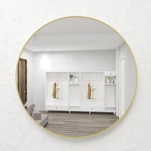 31.5 in. W x 31.5 in. H Round Framed Gold Wall Mirror