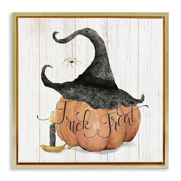 Stupell Industries Pumpkin and Witch Hat by Deane Beesley 1 Piece Floater Frame Graphic Print Typography Poster Art Print 18 in. x 18 in.