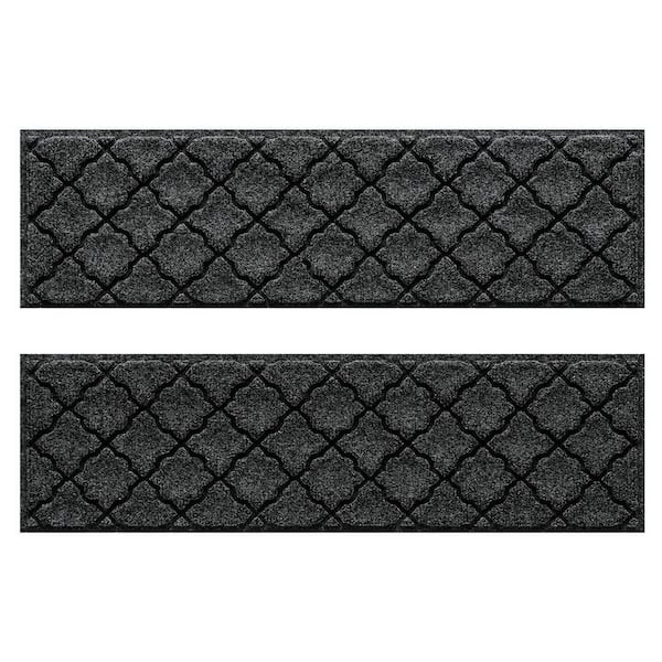 Waterhog Cordova Charcoal 8.5 in. x 30 in. PET Polyester Indoor Outdoor Stair Tread Cover (Set of 4)