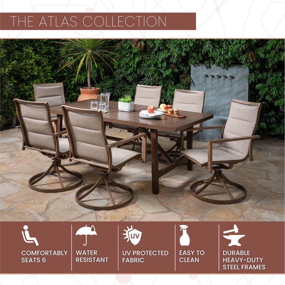 Atlas 7-Piece Modern Farmhouse Outdoor Dining Set with Swivel Rockers
