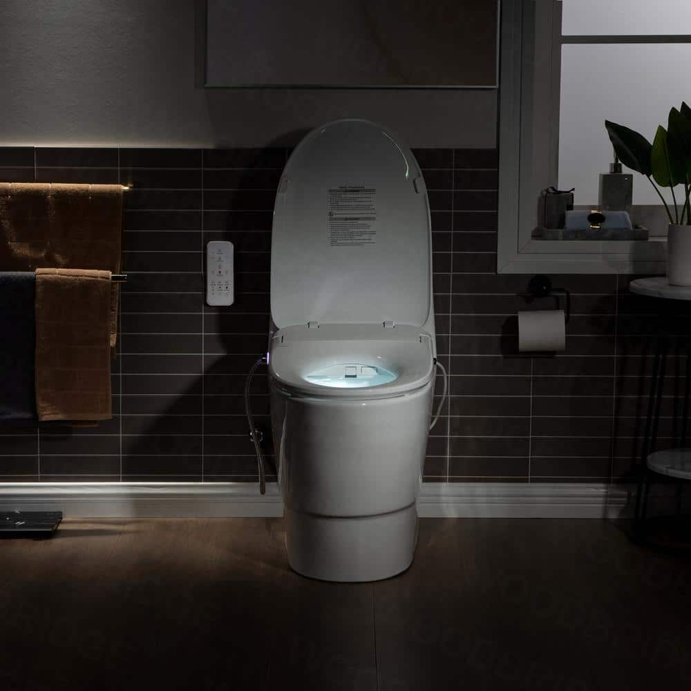 White Porcelain One-Piece Elongated Dual Flush Toilet with Smart Bidet Seat