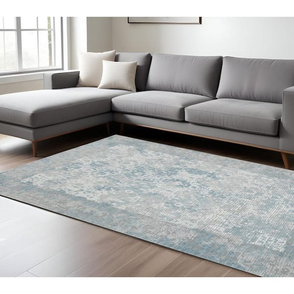 8 ft. x 10 ft. Gray Blue And Ivory Medallion Area Rug