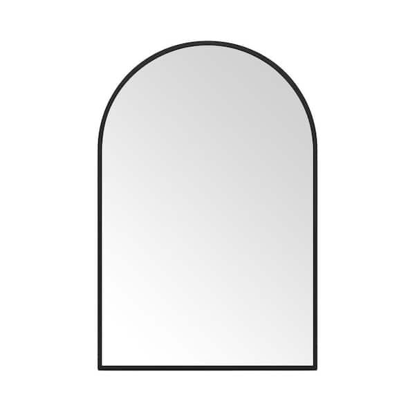 24 in. W x 36 in. H Modern Arched Metal Framed Wall Mounted Bathroom Vanity Mirror in Black