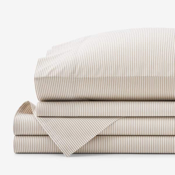 The Company Store Company Cotton Stripe Yarn-Dyed Tan Cotton Percale Queen Sheet Set