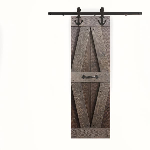 COAST SEQUOIA INC X Series Embossing 24 in. x 84 in. Kona Coffee/Smoky Gray DIY Knotty Wood Sliding Door With Hardware Kit