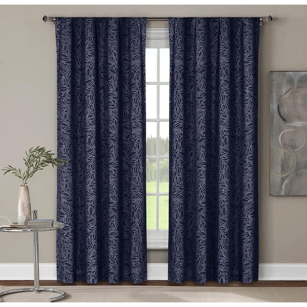 Window Elements Indigo Geometric Rod Pocket Room Darkening Curtain - 52 in. W x 84 in. L (Set of 2)