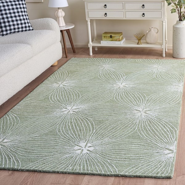 Glamour 4 ft. x 6 ft. Sage/Ivory Geometric Floral Burst Area Rug