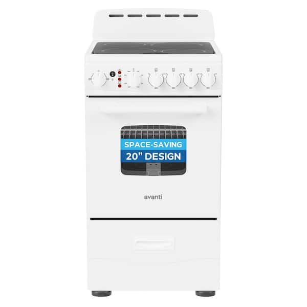 20 in. Ceramic Glass Electric Range with 4 Burner Elements, White