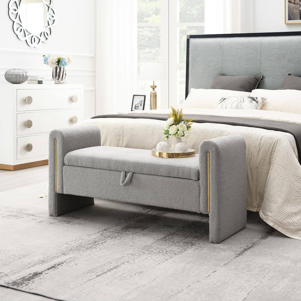 Lins Modern Upholstered Teddy Fabric Storage Ottoman Bench, Grey price history on PriceWatchPro