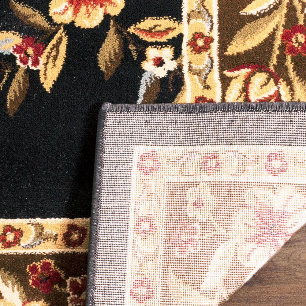 Elegant Floral Border Runner Rug in Black and Brown, 2'3" x 8'