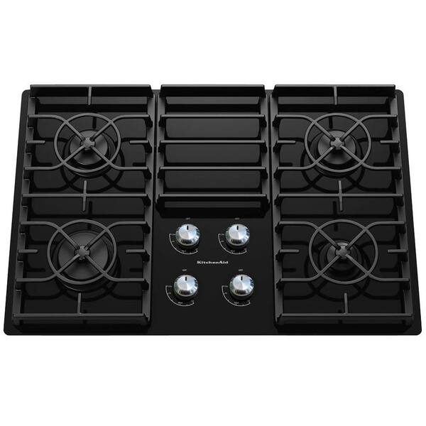 KitchenAid Architect Series II 30 in. Gas-on-Glass Gas Cooktop in Black with 4 Burners including 17000 BTU Professional Burner