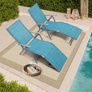 2-Piece Aluminum Adjustable Outdoor Chaise Lounge in Blue