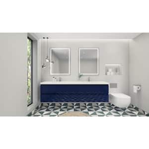 Bohemia 84 in. W Bath Vanity in High Gloss Night Blue with Reinforced Acrylic Vanity Top in White with White Basins