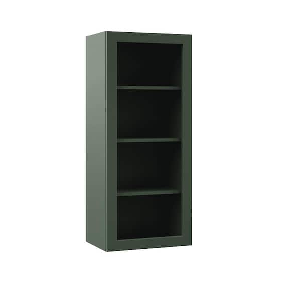 Hampton Bay Designer Series Melvern 18 in. W x 12 in. D x 42 in. H Assembled Shaker Wall Open Shelf Kitchen Cabinet in Forest