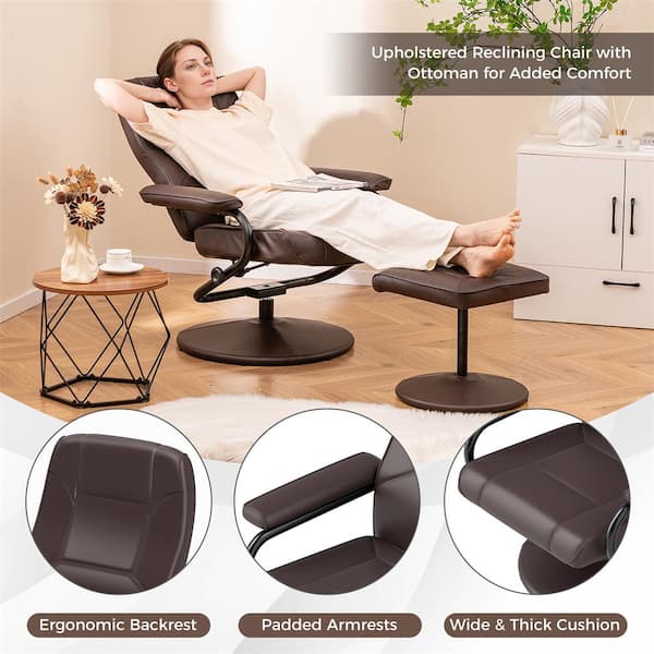 Costway Recliner Home Brown Chair Swivel Armchair Lounge Seat with Footrest Stool Ottoman QD S14 A30WF The Home Depot