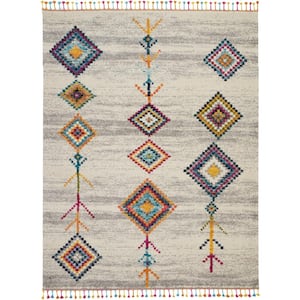 Moroccan Casbah Cream/Grey 9 ft. x 12 ft. Moroccan Transitional Area Rug