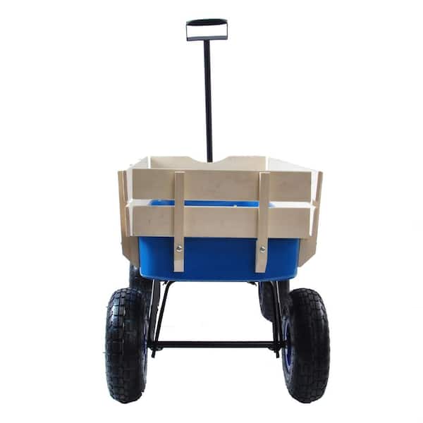 3 cu. ft. All-Terrain Steel and Wood Wagon Kids Children Garden Cart Air  Tires Outdoor Blue