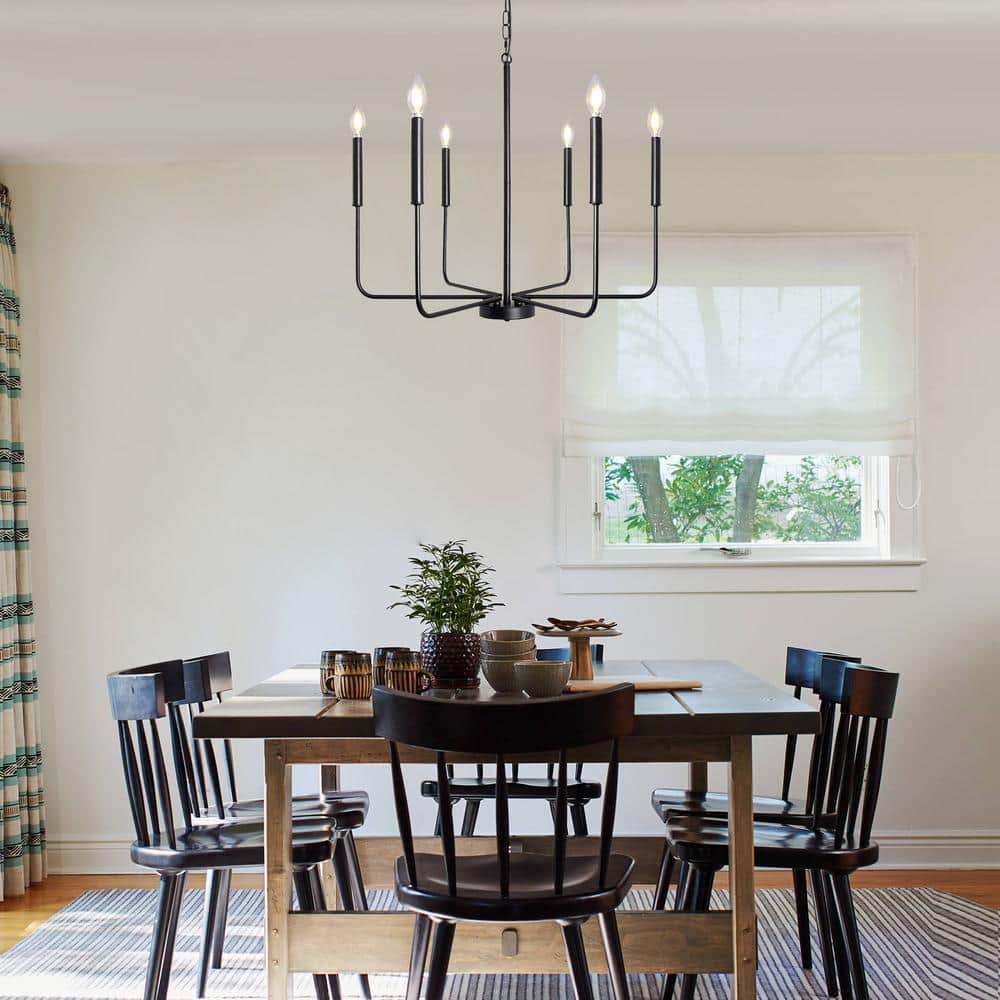 Matte Black 6-Light Metal Candle Chandelier
