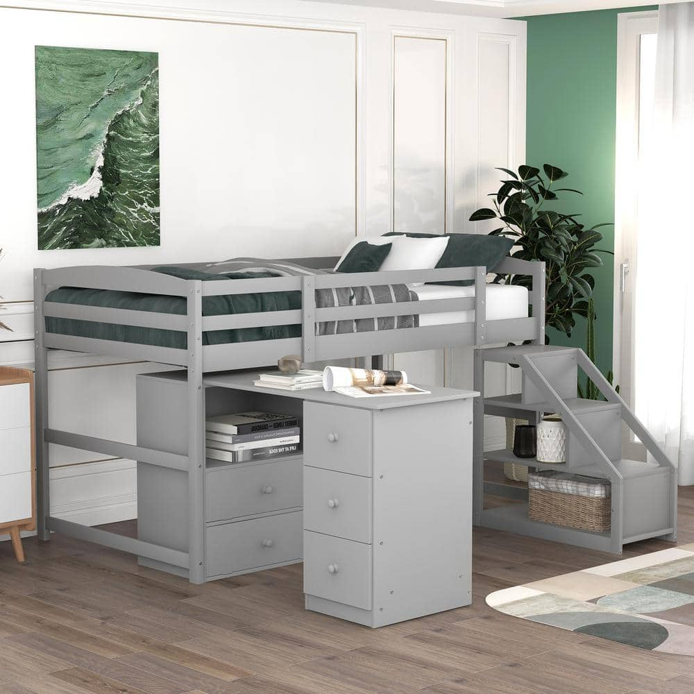 Harper & Bright Designs Versatile Gray Wood Frame Twin Size Loft Bed ...