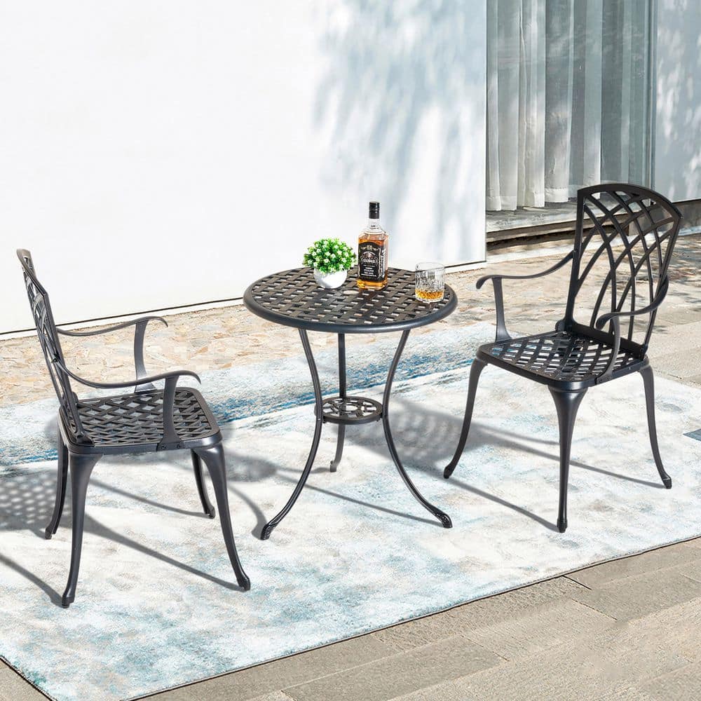 Nuu Garden 3-Piece Cast Aluminum Outdoor Bistro Set Patio Furniture Table  Set in Black SCD004-WKL - The Home Depot, image size:1000x1000