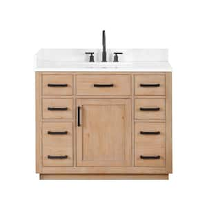 Gavino 42 in.W x 22 in.D x 34 in.H Bath Vanity in Light Brown with Grain White Composite Stone Top