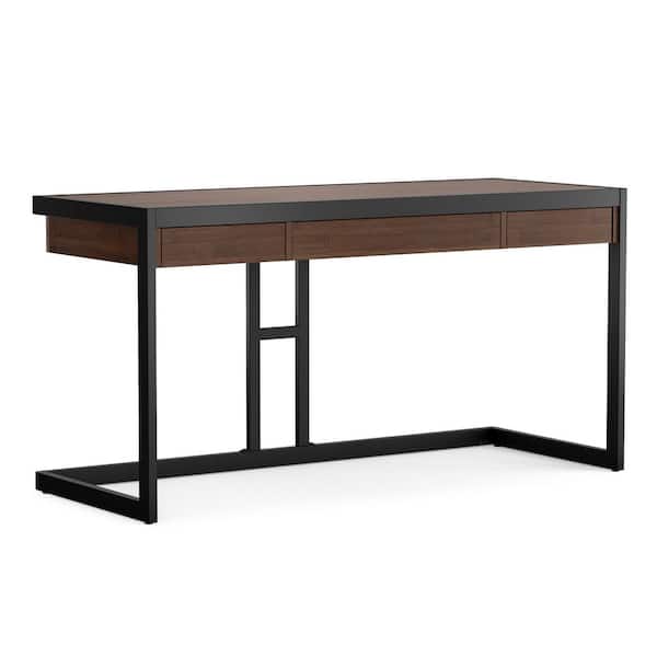 Simpli Home Erina Solid Acacia Wood Industrial 60 in. Wide Writing Office Desk in Distressed Charcoal Brown