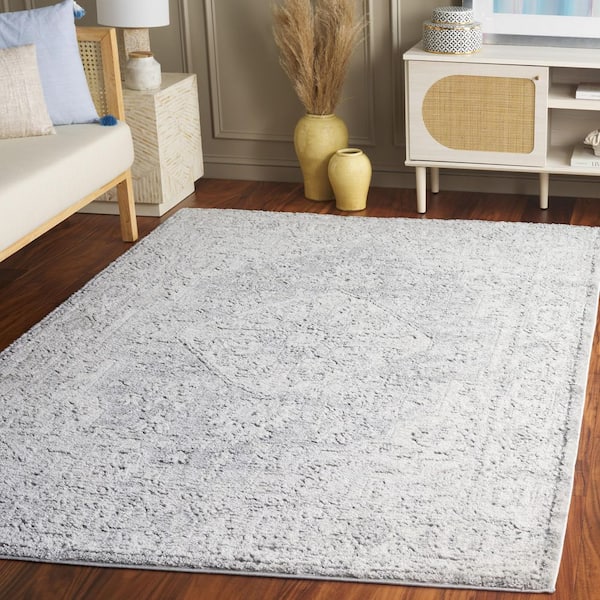 Luna 9 ft. x 12 ft. Gray/Ivory Ornate Medallion Area Rug