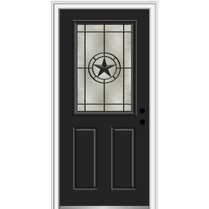 Elegant Star 34 in. x 80 in. 2-Panel Left-Hand 1/2 Lite Decorative Glass Black Painted Fiberglass Prehung Front Door