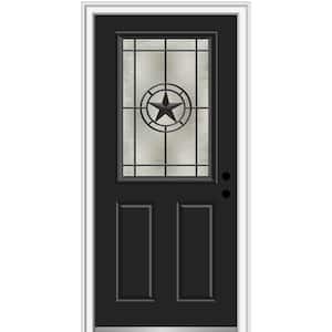 Elegant Star 36 in. x 80 in. 2-Panel Left-Hand 1/2 Lite Decorative Glass Black Painted Fiberglass Prehung Front Door