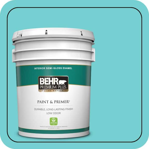 BEHR PREMIUM PLUS 5 gal. #P460-3 Soft Turquoise Semi-Gloss Enamel Low Odor Interior Paint & Primer