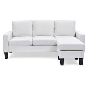 Jenna 76 in. W Flared Arm Faux Leather L-Shaped Sofa in White