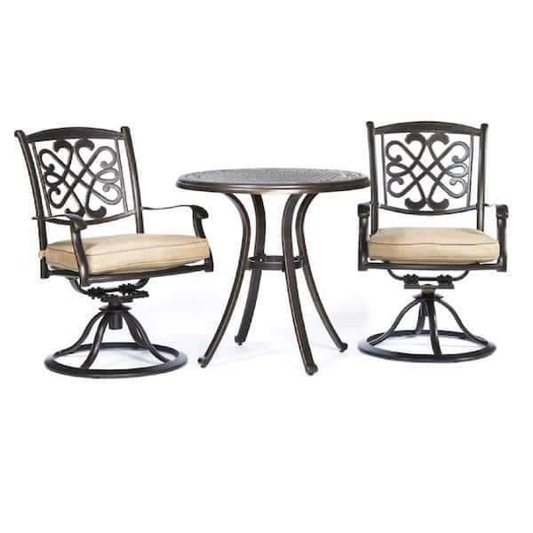 cenadinz Black Gold 3-Piece Cast Aluminum Round Outdoor Bistro Set with Glider Chairs Cushion