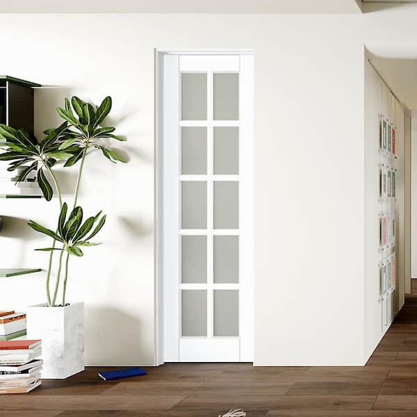 24 in. x 80 in. 10 Lite, Frosted Glass, White Primed, MDF Prehung Interior Door Right-Handed with Door Jamb and Hardware