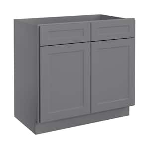36 in. W x 24 in. D x 34.5 in. H in Shaker Grey Plywood Ready to Assemble Floor Base Kitchen Cabinet with 2 Drawers