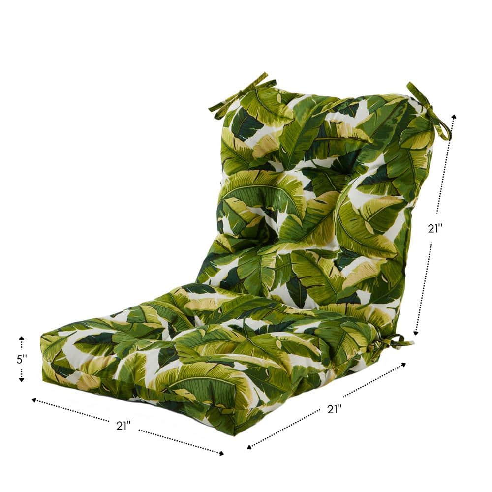 Palm Leaves Green and White Polyester Outdoor Chair Cushions Set