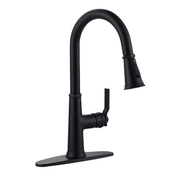 16.7 in. Matte Black 3-Mode Single Handle Pull Down Sprayer Kitchen Faucet with 360° Spout Swivel in Stainless Steel
