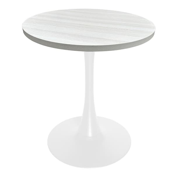 Leisuremod Bristol Mid-Century Modern 27 in. Round Dining Table with Wood Top and White Iron Base, Seats 4 (Light Natural)