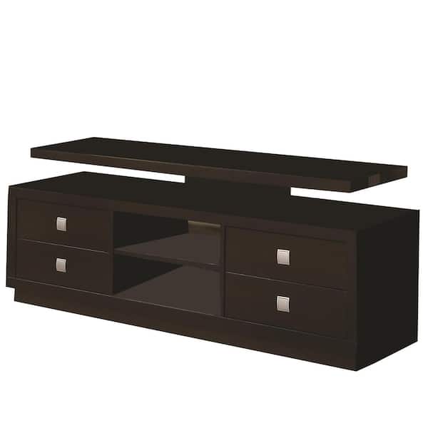 Benjara 60 in. W Cappuccino Brown Minimal Style Wooden TV Console Fits TV's up to 60 in. with Multi Storage