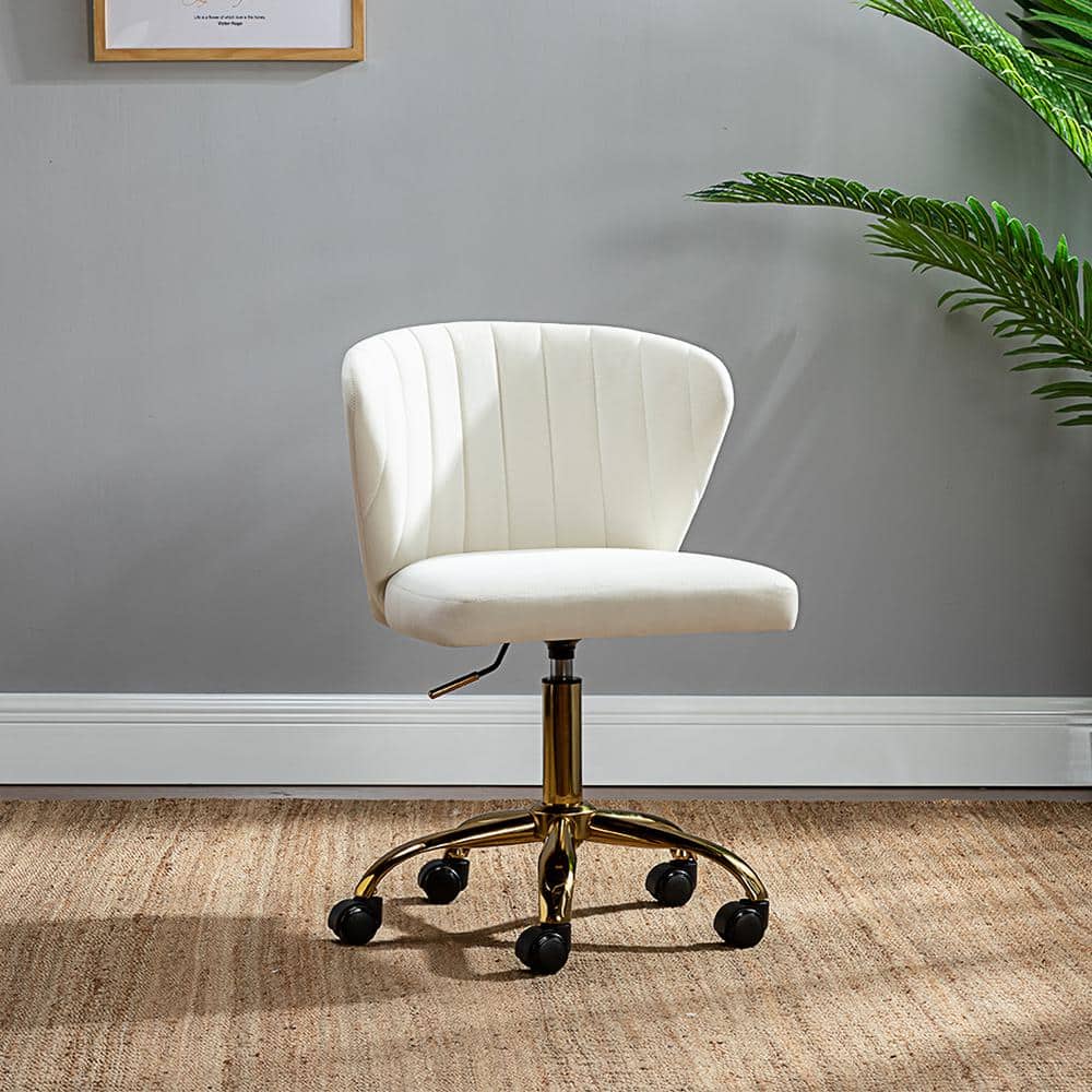 Ivory Adjustable Swivel Task Chair with Gold Metal Base